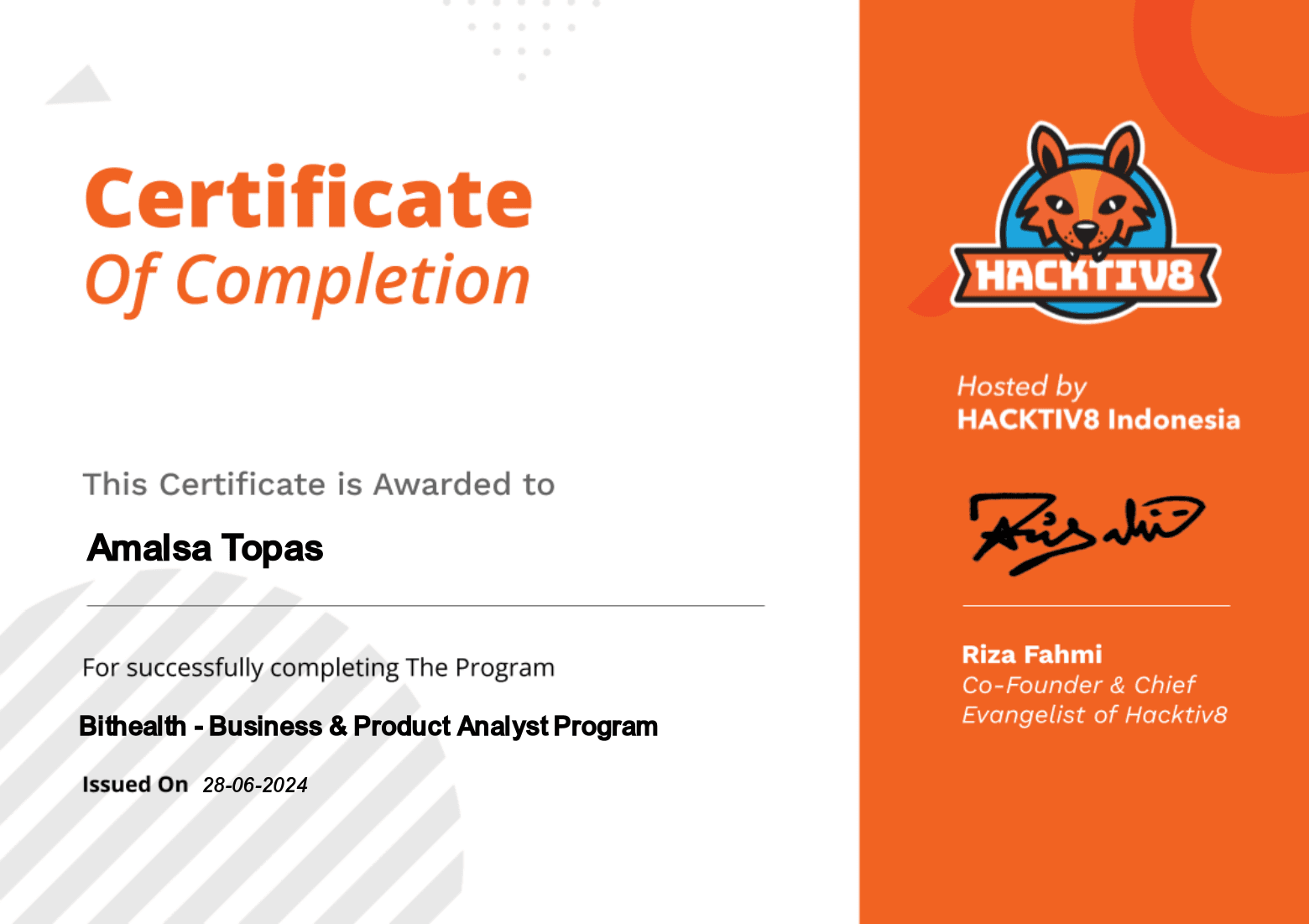 Bithealth Product Analyst - page 1
