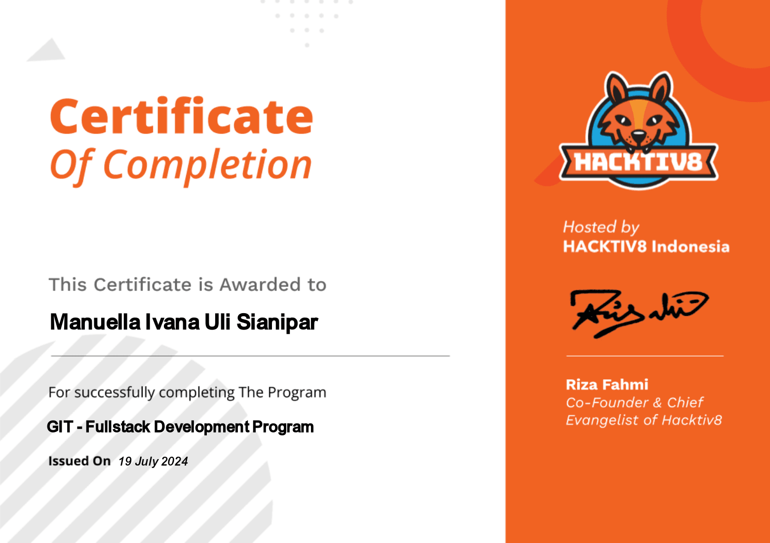 GIT Students Certificate - page 1
